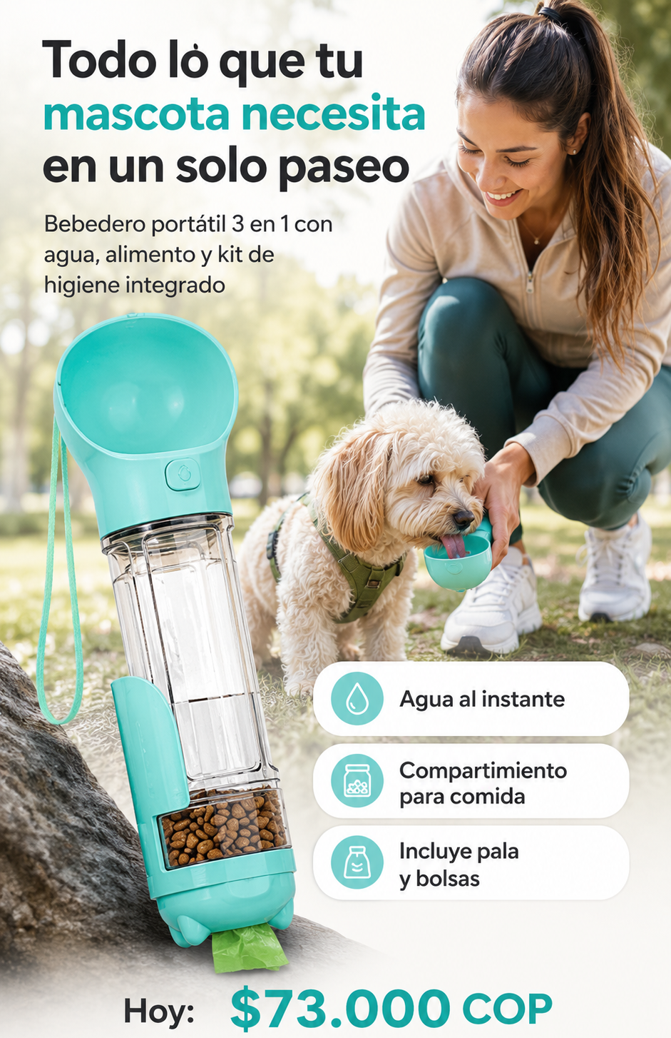 Botella Portátil 3 en 1 para Mascotas