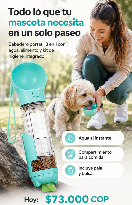 Botella Portátil 3 en 1 para Mascotas